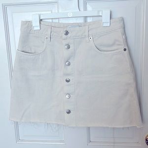 Zara Off White Denim Cut Off Button Down Skirt